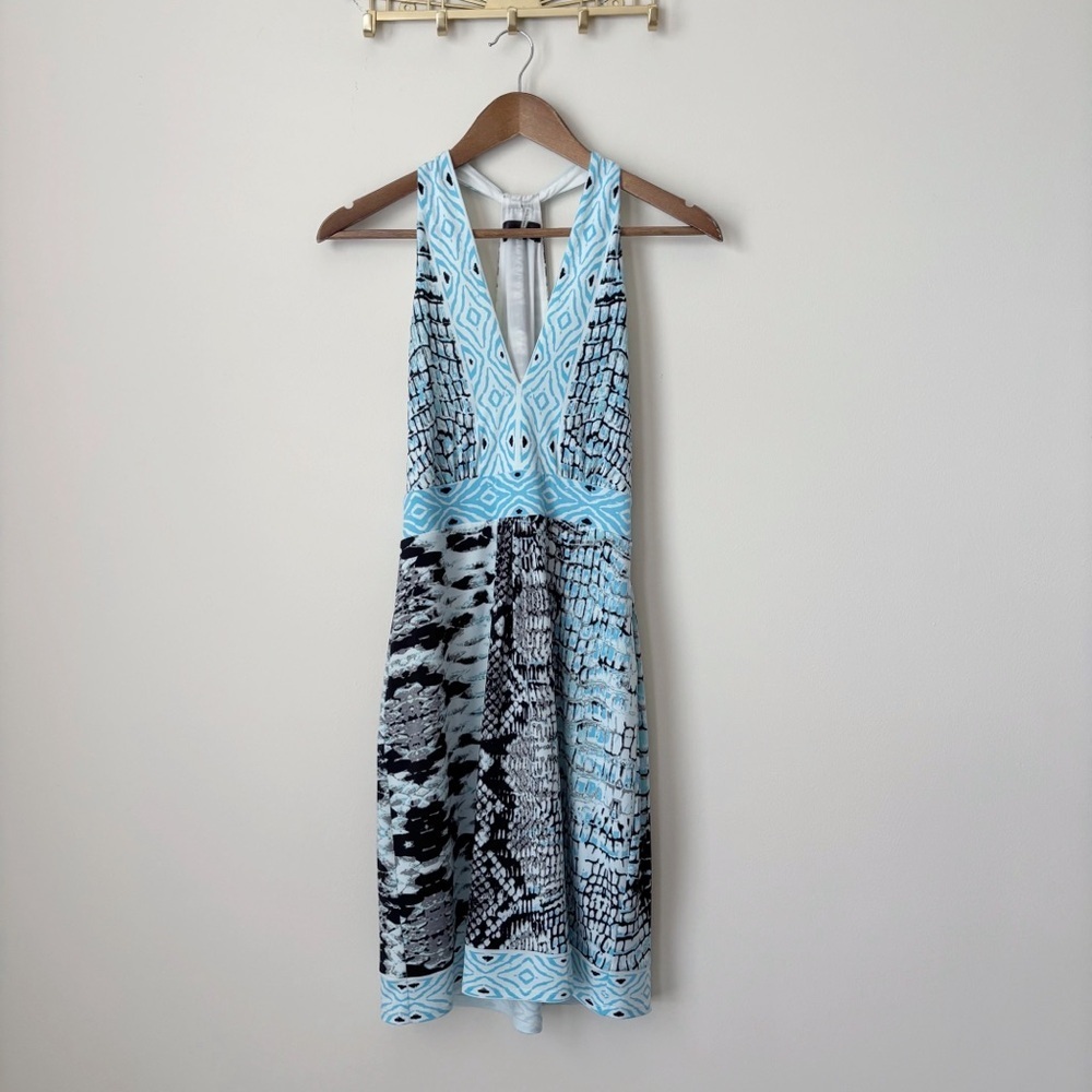 Hale Bob Adelaide Halter Blue Snake Print Dress Small Summer Cocktails